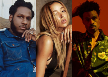 A photo collage of R&B singers Leon Bridges, Tinashe, and Bilal, who have upcoming concerts in 2024